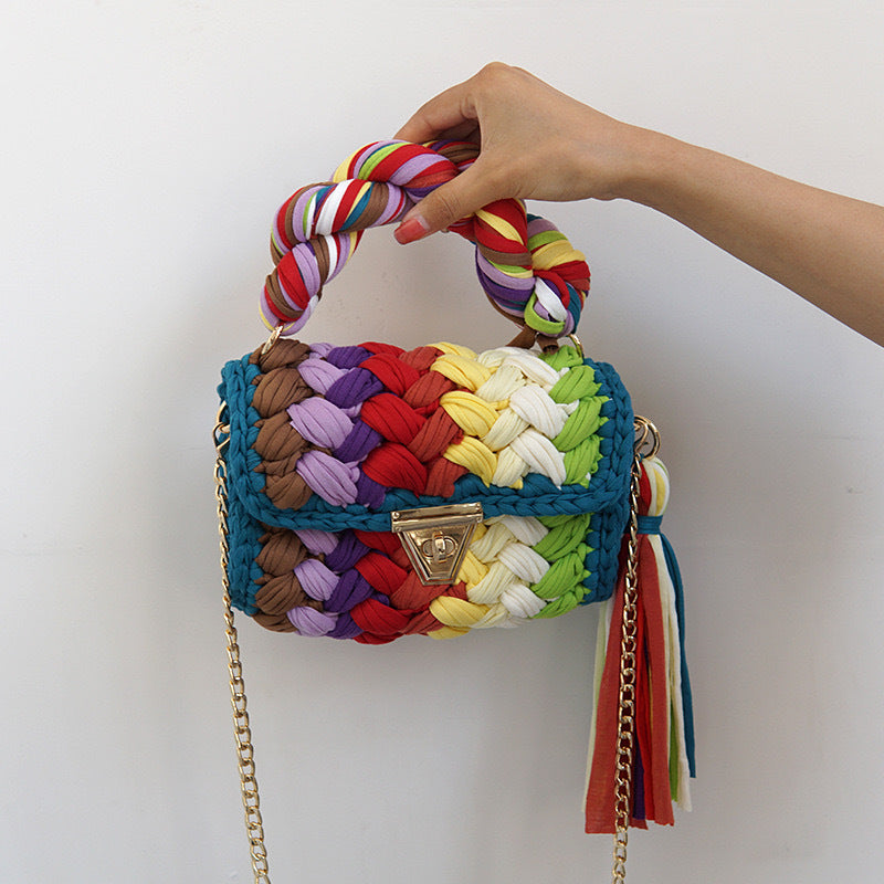 Handwoven women's minimalist tote bag with woven texture and spacious open design