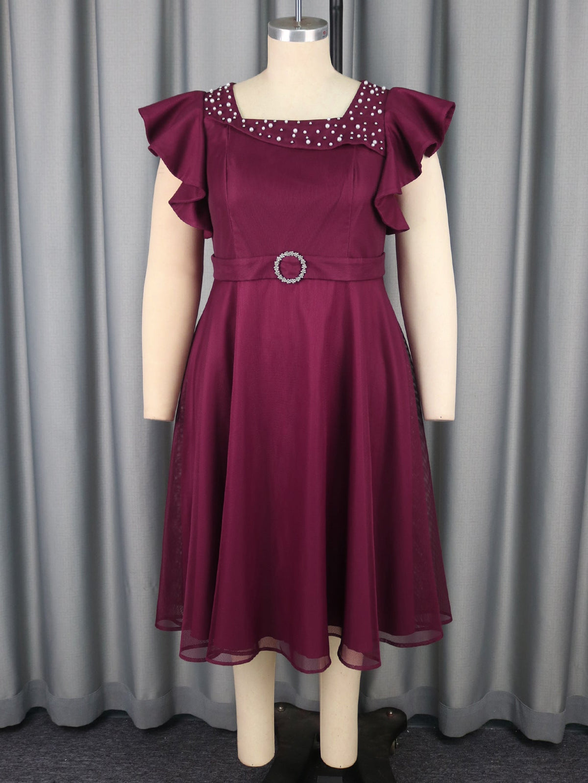Summer mesh butterfly sleeve ruffle party wedding guest elegant dress in light fabric