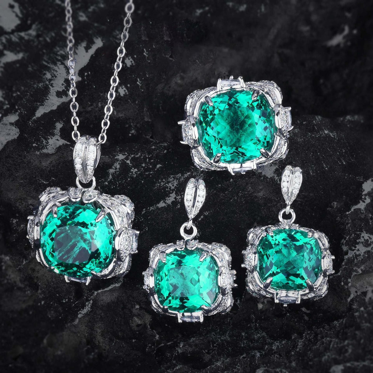 Women's creative all-match ring necklace and earrings jewelry set by My Store