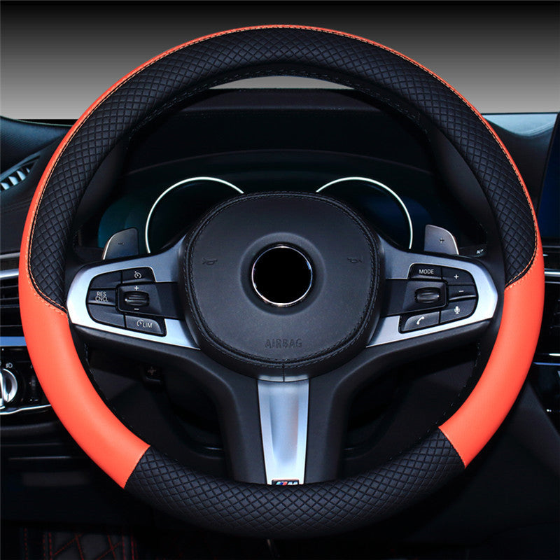 Black non-slip car steering wheel cover with textured grip surface