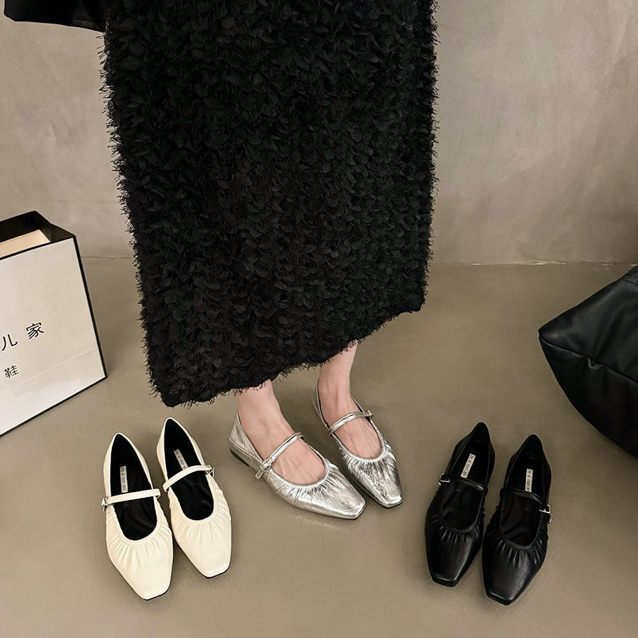 Silver flat dress shoes for women by My Store with a sleek, polished design