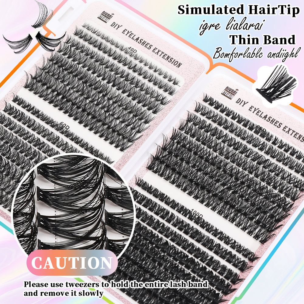 32-row eyelash book with 640 segmented cluster lashes set, Type 4, arranged in rows