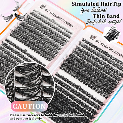 32-row eyelash book with 640 segmented cluster lashes set, Type 4, arranged in rows