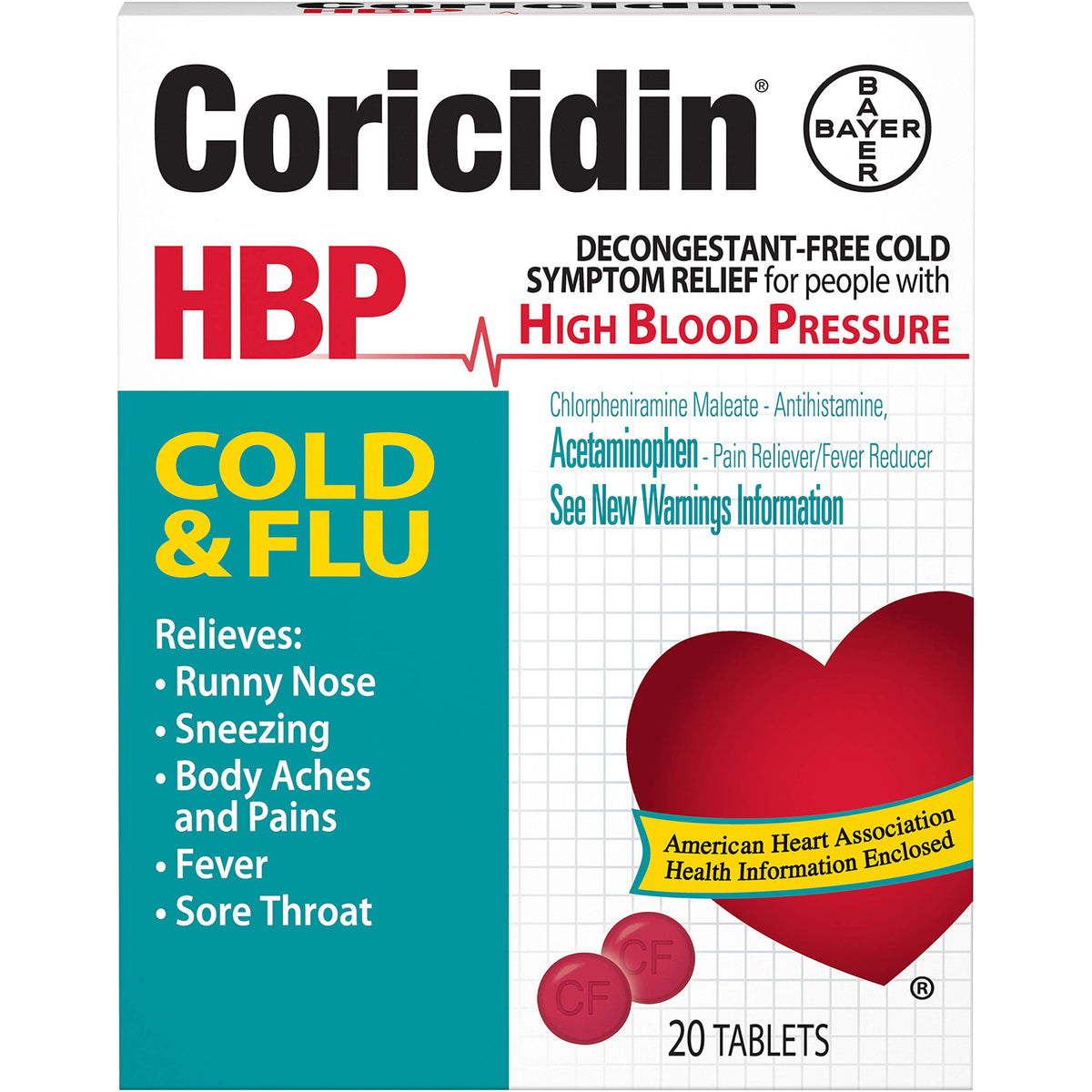 Coricidin HBP Flu Relief Duo-Pack 20-count bottles, BACKUPMYFILESNOW® brand, showing medication packaging and labels.