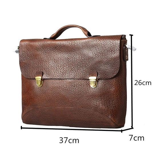 Men's genuine leather handmade retro handbag with classic vintage design and sturdy carry handles