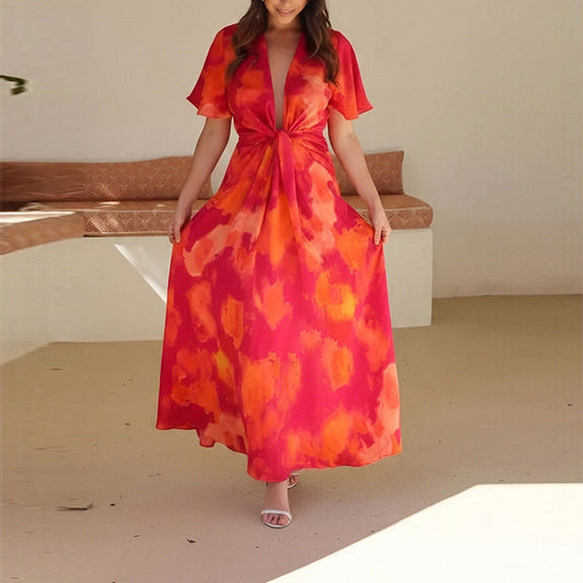 Women's French-style printed fashion dress with an elegant patterned design
