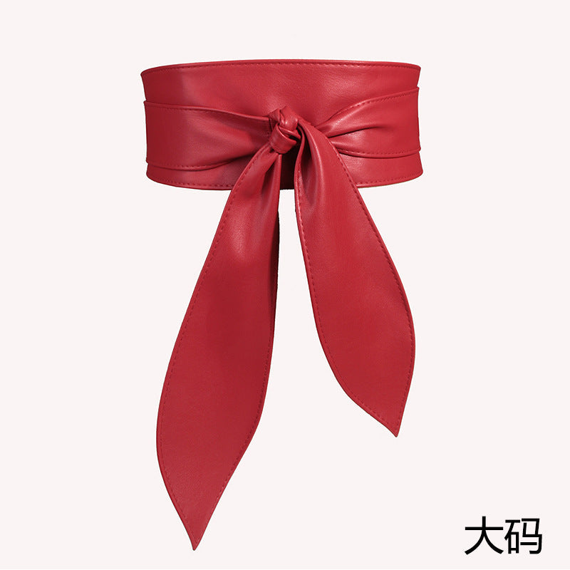 Women's wide waist cover tie belt with elegant bow ribbon, soft super-long design, My Store