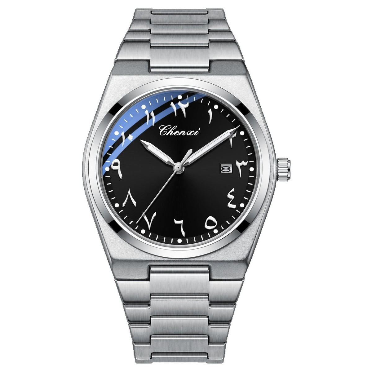 Men's luminous waterproof quartz watch with a dark dial and adjustable wristband