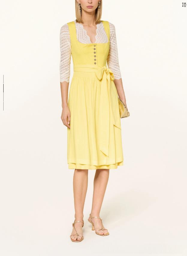 Lace-up bow long French-style dress in an elegant workwear design, shown in water-themed image