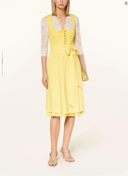 Lace-up bow long French-style dress in an elegant workwear design, shown in water-themed image