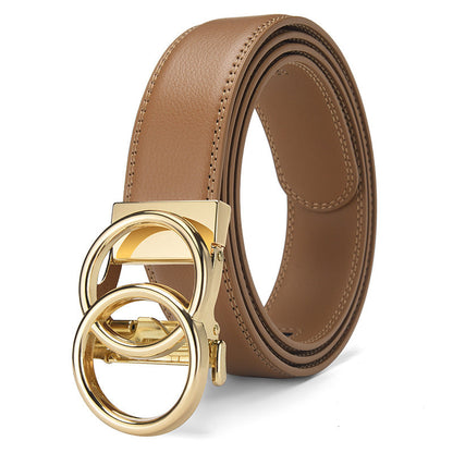 Automatic buckle real leather 14-grain belt, 3.5cm simple business style, Type 4.