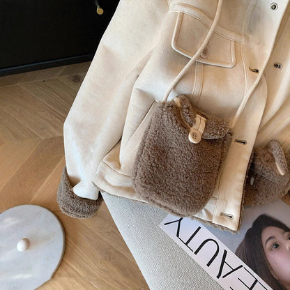 Loose thick small fur coat for women by My Store, textured fur outerwear close-up