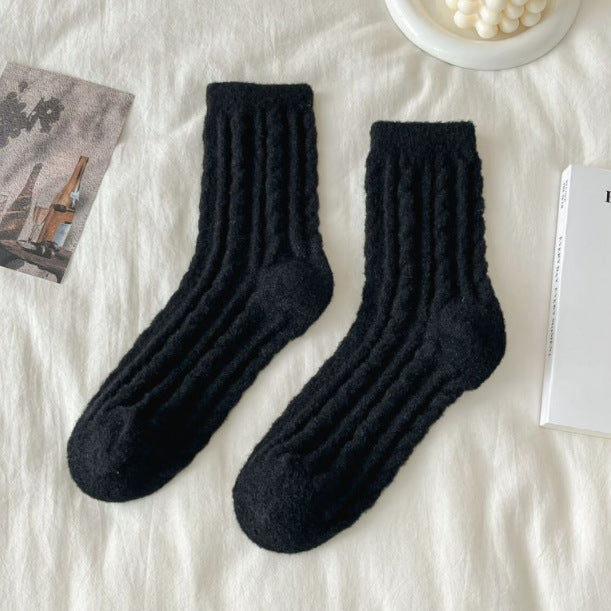 Women's thick solid-color mid-calf cotton socks from My Store