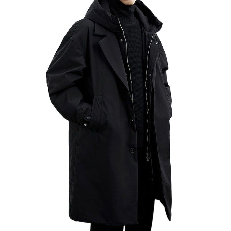 Fake two-piece hooded oversized thermal trench coat in a layered design