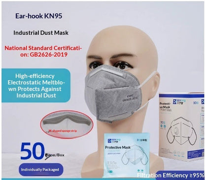 Dust-proof industrial-grade KN95 mask with sponge strip, individually packaged
