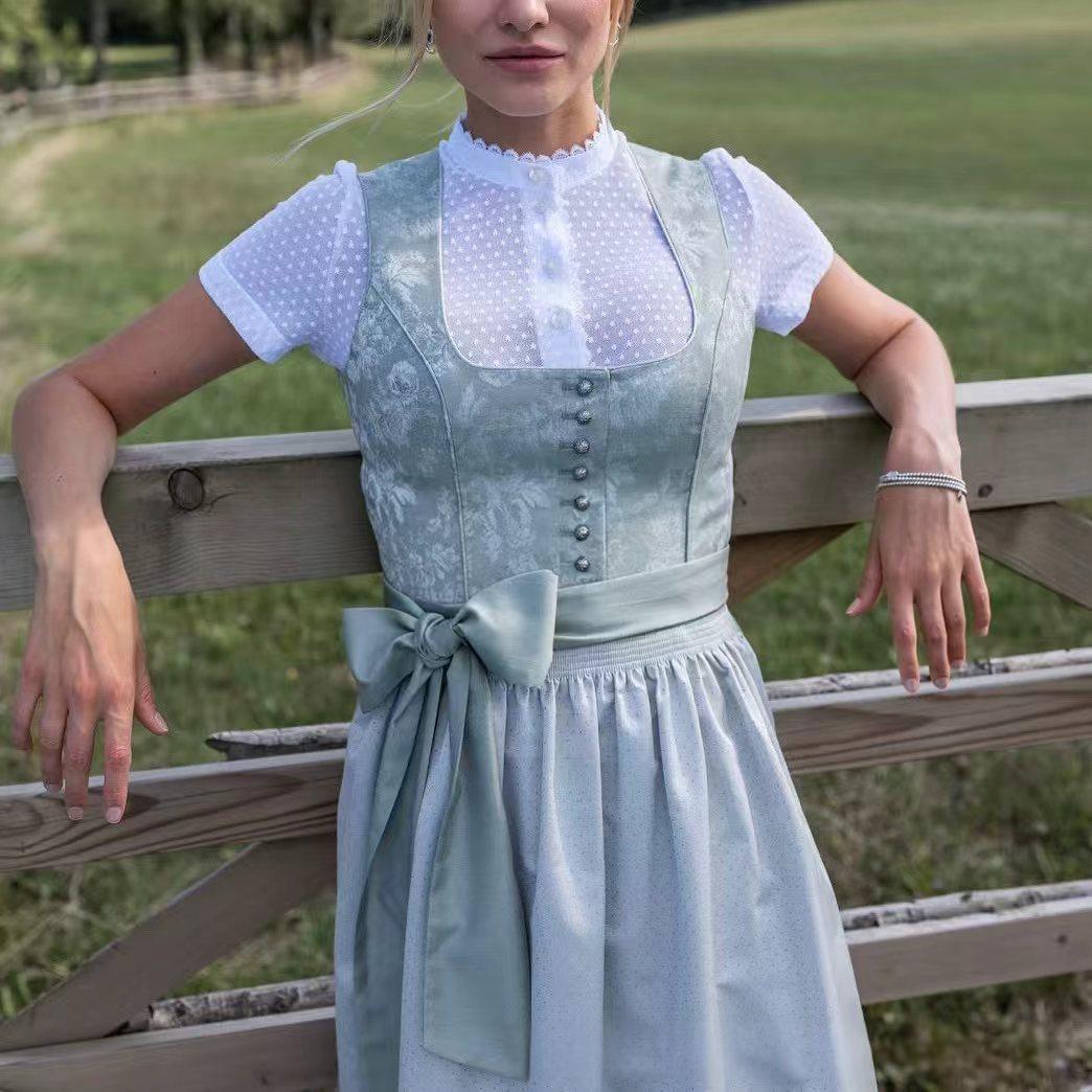 Lace-up bow long French-style workwear dress in an elegant silhouette
