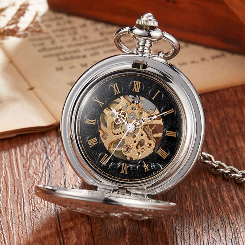 Roman-style semi-automatic mechanical pocket watch with classic dial and hands