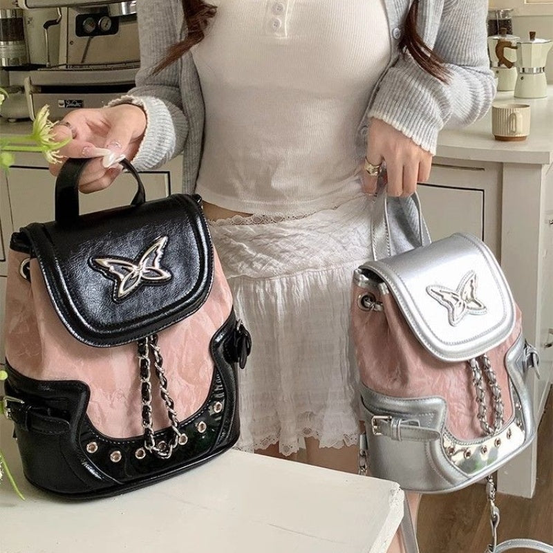 Maiden-Art commuter chain backpack for women, stylish black backpack with chain accents and multiple compartments.