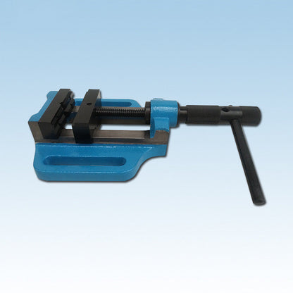 High carbon steel drilling machine vise, side view of heavy-duty metal bench vise