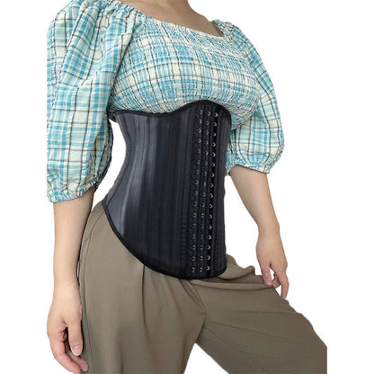 Front-long back-short tummy-control waist cincher by My Store, shown in black crescent silhouette