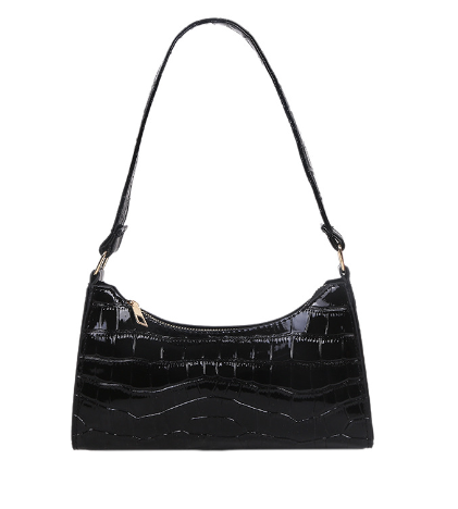 Women's small shoulder and underarm bag by BACKUPMYFILESNOW® with simple design and compact size, shown in black fabric.