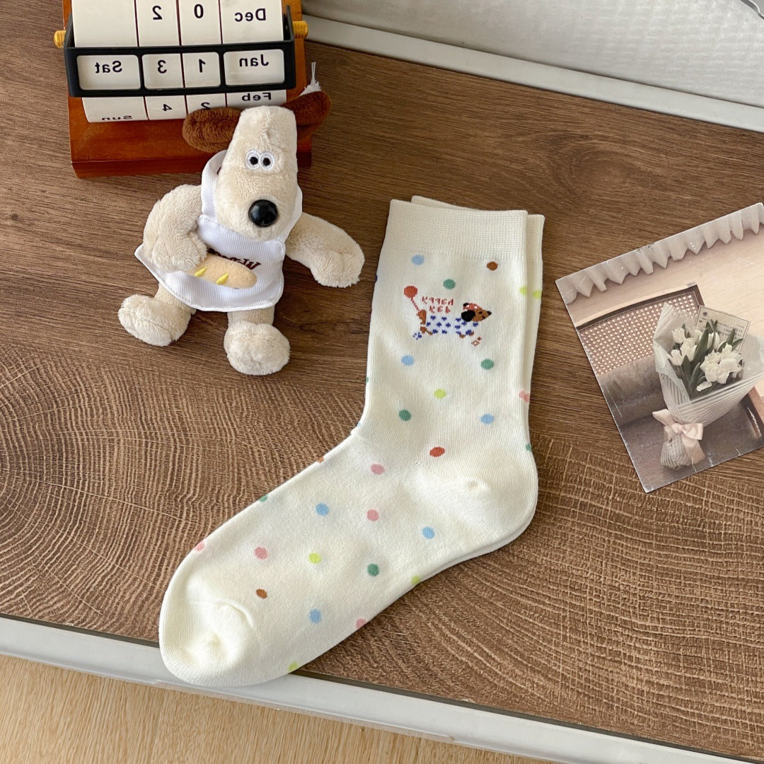Cartoon dachshund socks for women featuring playful dog designs in soft, colorful fabric