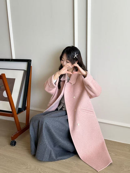 Peter Pan collar double-breasted double-faced wool coat in a classic tailored design