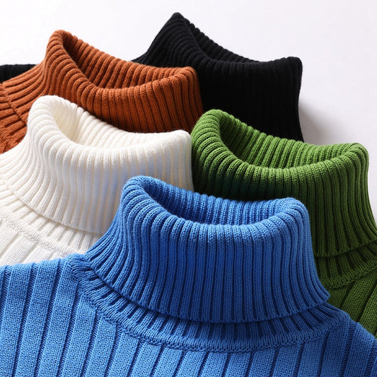 Men and women’s striped turtleneck sweater in solid colors, lightweight autumn and winter bottoming top