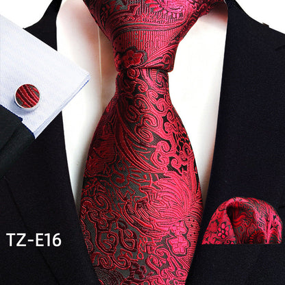 Paisley tie, square scarf pocket square and cufflinks three-piece set in coordinated pattern