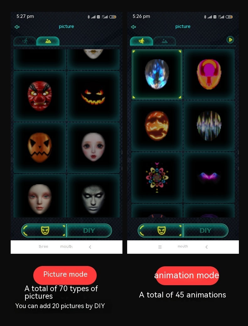 Full color LED luminous Halloween face changing mask for parties and bar props