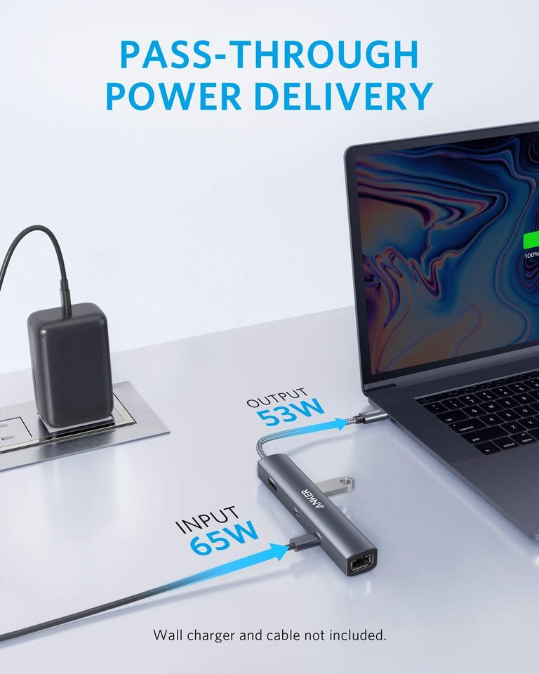 Anker 543 USB-C Hub 6-in-1 slim charging adapter with multiple ports for laptops and devices.