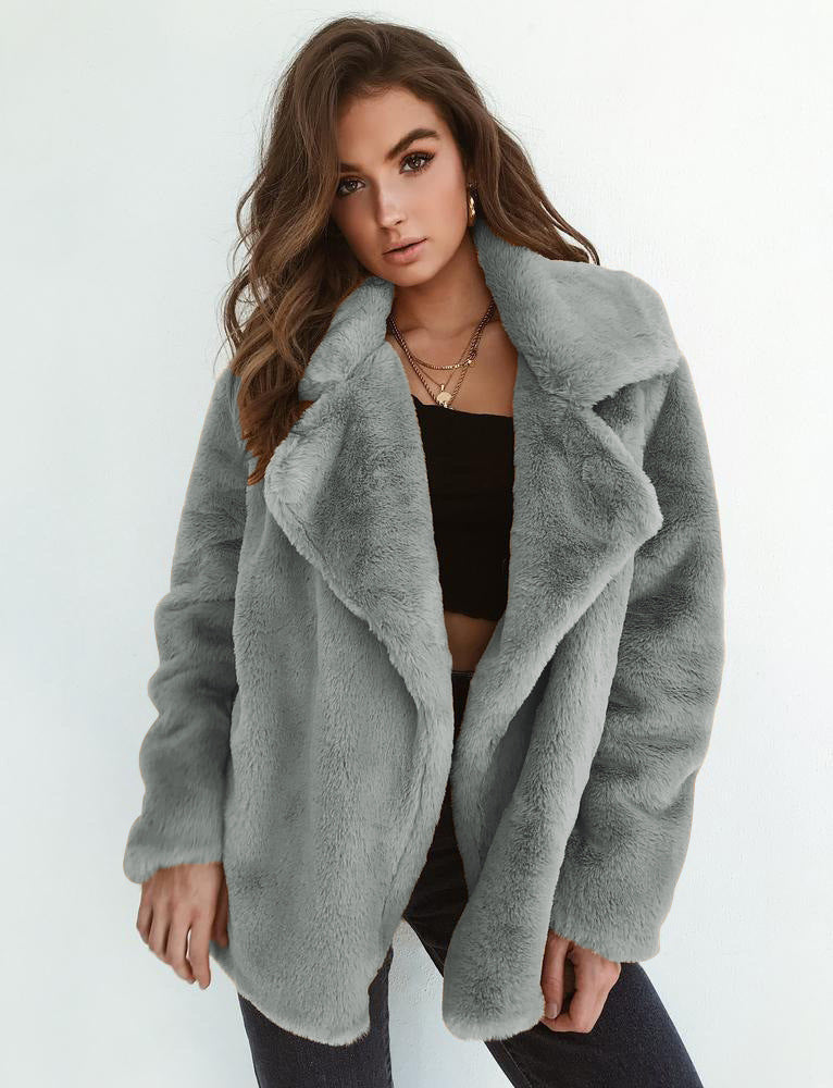 Chic Plush-Collar Winter Coat