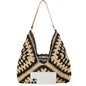 Black BACKUPMYFILESNOW® straw hobo bag with khaki strap, boho aztec woven shoulder purse for women, beach and summer holiday use