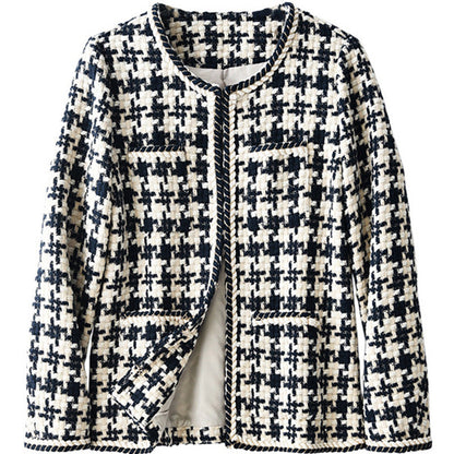 Women's houndstooth small fragrance jacket, front view