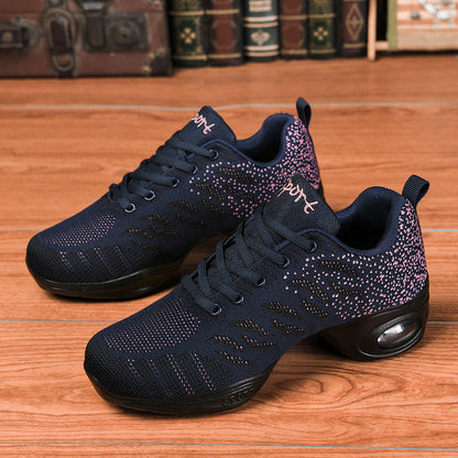 Spring and summer mid-heel mesh soft-soled modern dance shoes, side view