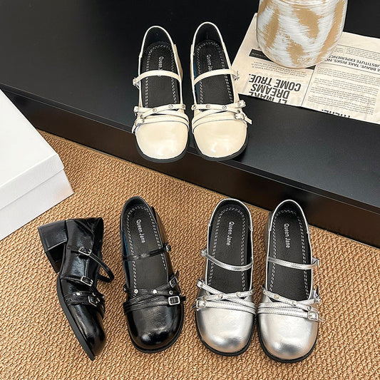 Retro French-style high-rise shallow-mouth women's ballet shoes with soft soles and versatile skirt pairing