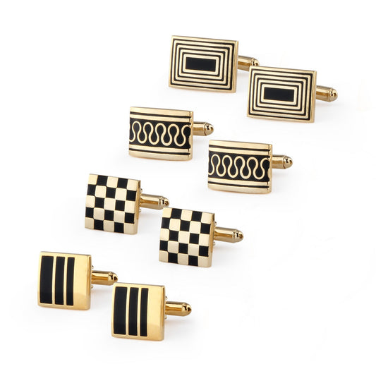 French fashion enamel gold plated copper cufflinks, close-up product view