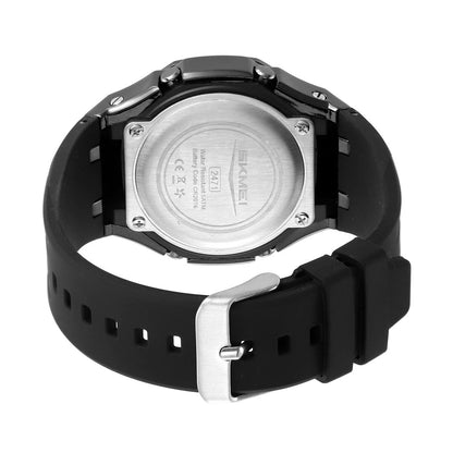Men's multifunctional waterproof digital watch with black case and digital display