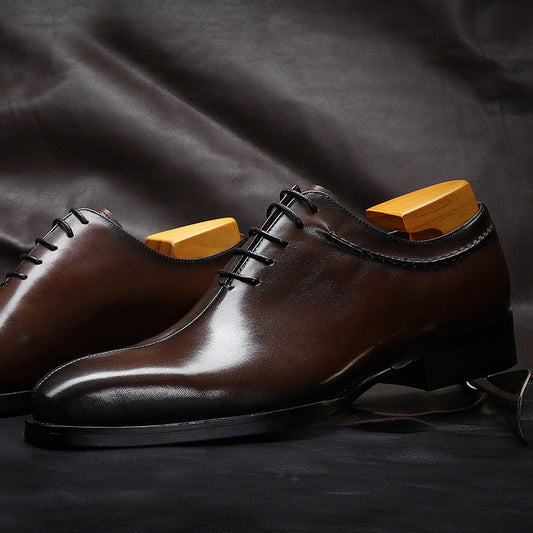 Men's British pointed toe lace-up leather wedding shoes in Korean business formal style
