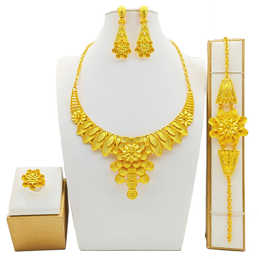 Women's jewelry suit fashion necklace, bracelet, ring and earrings four-piece set by My Store
