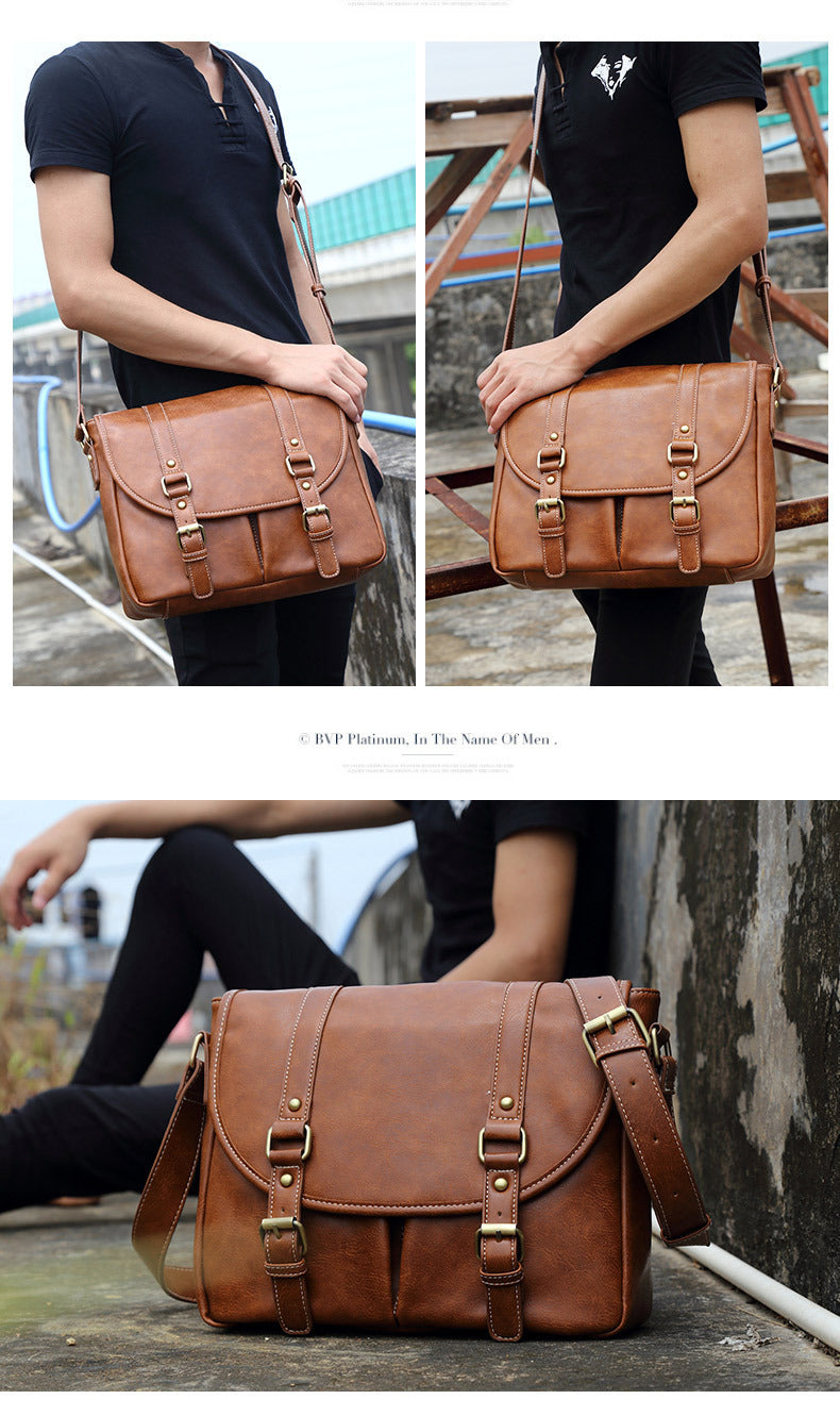 Retro men's shoulder crossbody bag in a compact design with adjustable strap