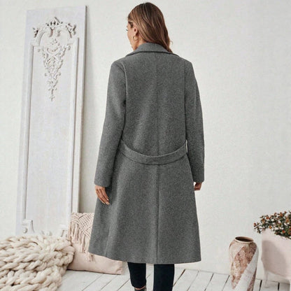 Women's solid-color wool coat with lapel and double-breasted design by My Store