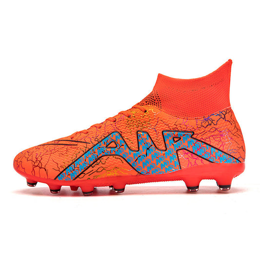 High-top soccer spike special shoes in a sporty design, side view