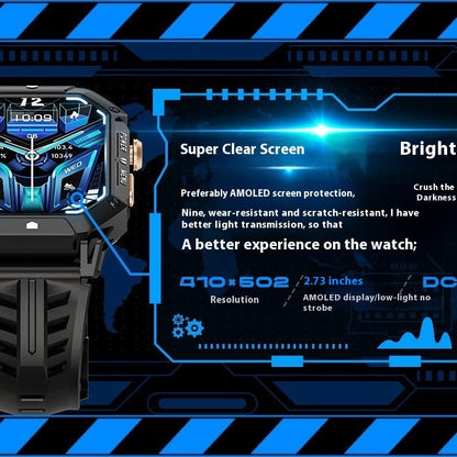 Smart watch with Bluetooth calling, voice assistant, compass, sports tracking, and gas detection features