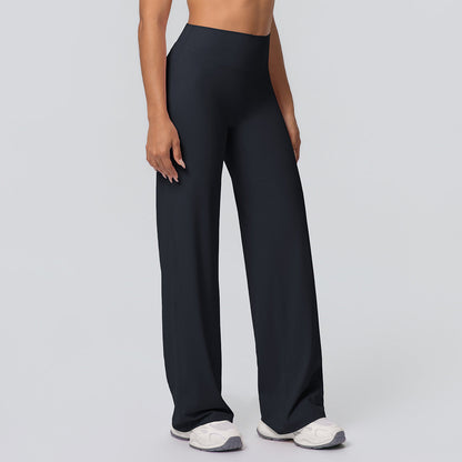 Casual high-waisted loose-fit solid-color yoga pants with a hip-hugging design
