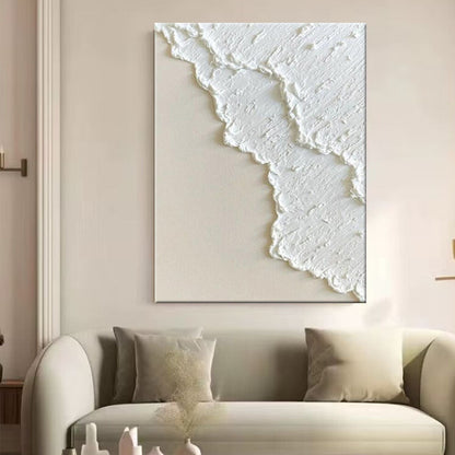 Hand-painted three-dimensional oil painting in white with textured niche-style design