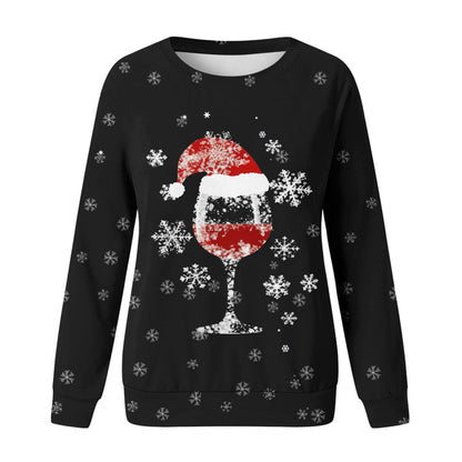 Women's round neck Christmas sweater with 3D digital print, casual style