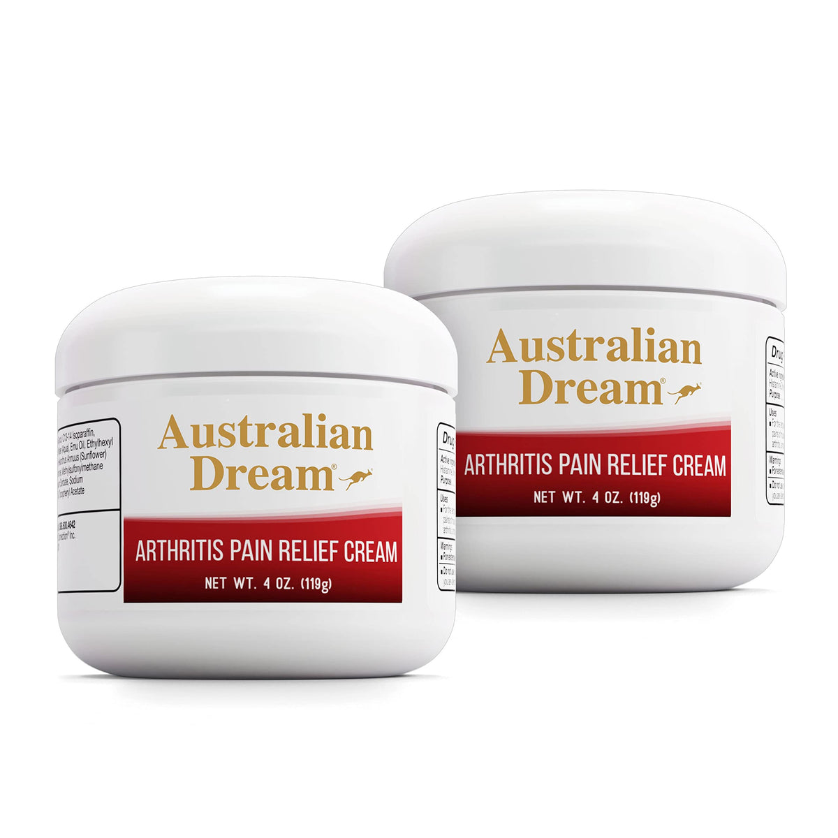 Australian Dream Arthritis Pain Relief Cream jar, 4 oz, with soothing non-greasy formula for joint and muscle pain relief.