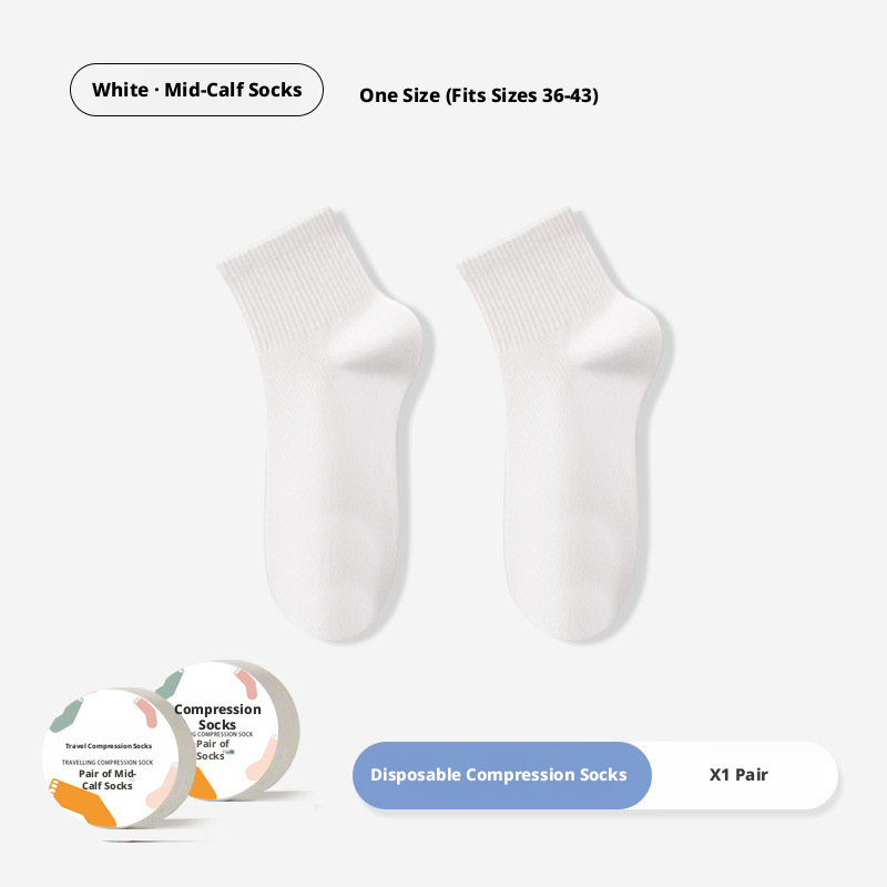 Gray polyester cotton travel compression socks, medium tube, 1 pair