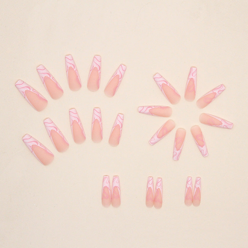 Heart stripe fake nails with pink and white heart stripe design